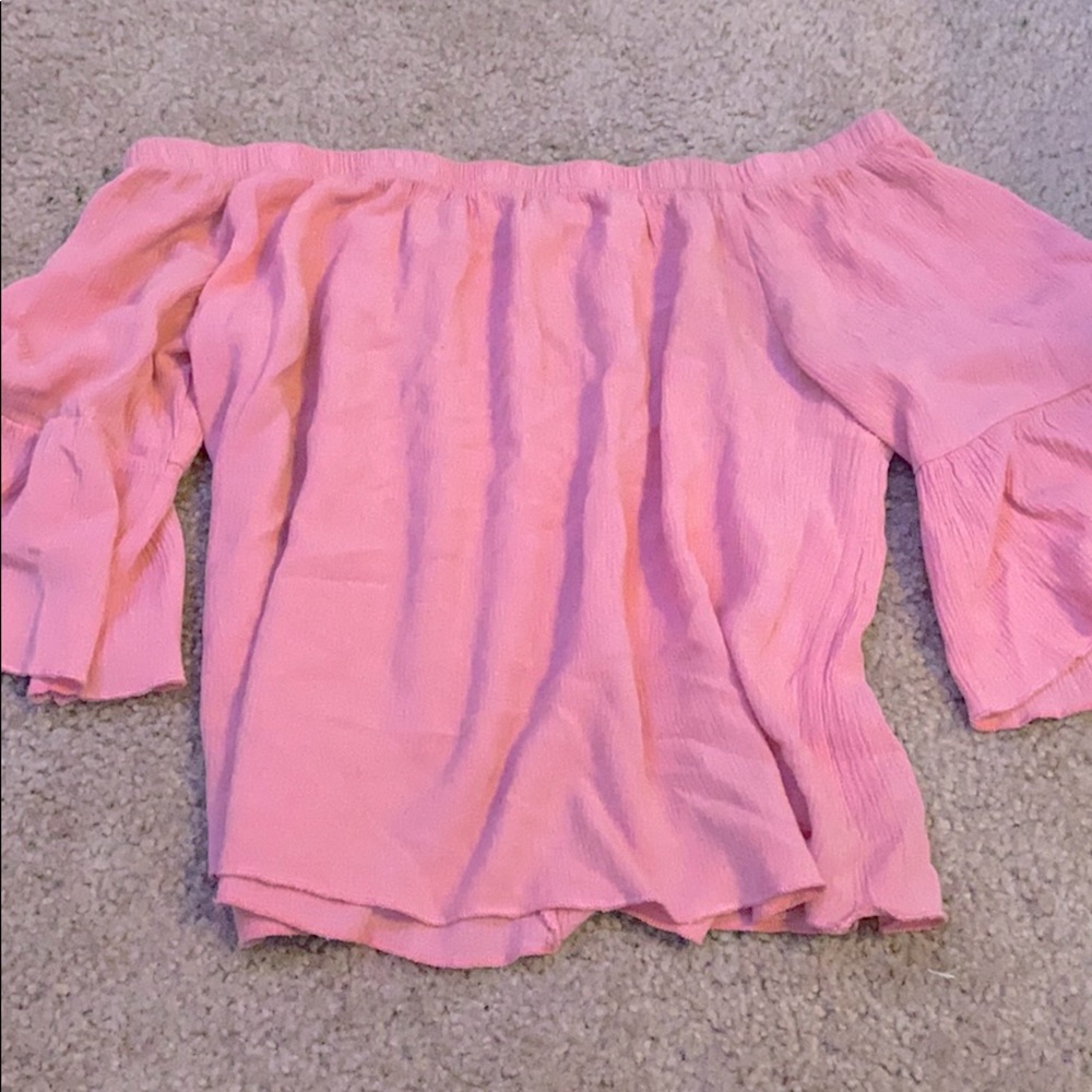 pink, off the shoulder